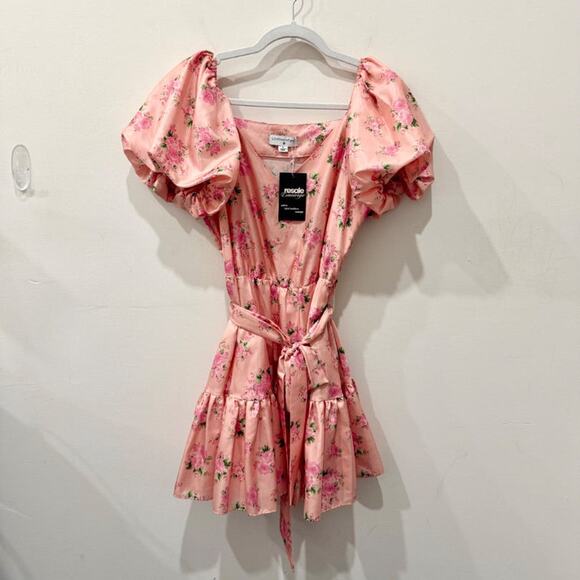 LoveShackFancy x Target Cecile Floral Satin Puff-Sleeve Mini Dress Pink Women 8 - Picture 2 of 5